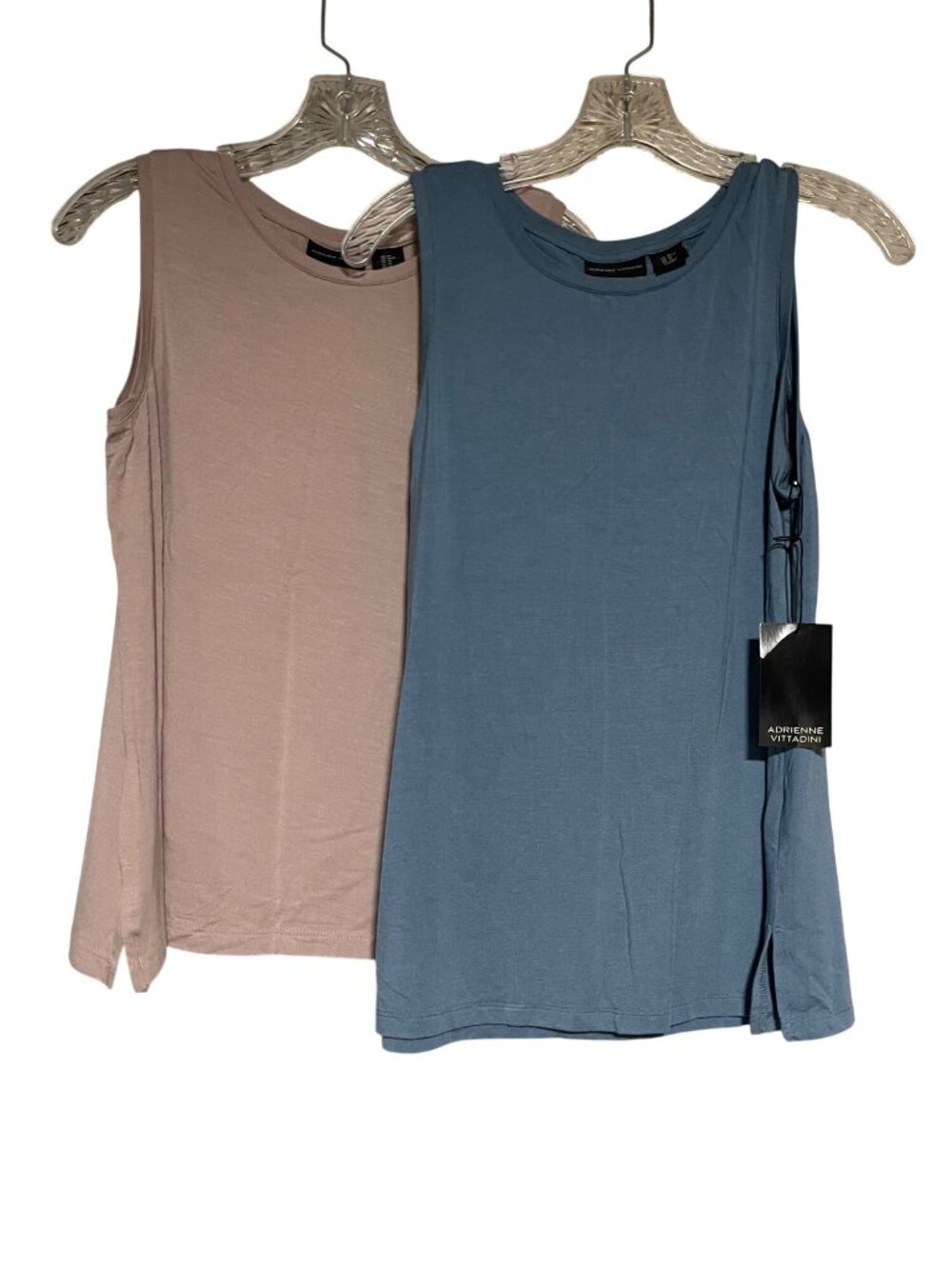 Adrienne Vittadini Sleeveless Tank Top 2 Pack Womens M Blue Taupe Soft Stretch
